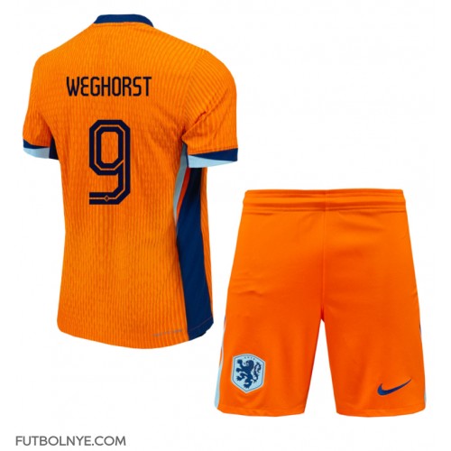 Camiseta Países Bajos Wout Weghorst #9 Primera Equipación para niños Eurocopa 2024 manga corta (+ pantalones cortos)